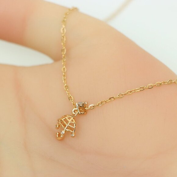 "Delicate Rose Gold Plated Necklace with Umbrella Charm,  XPNL0147 - Picture 2 of 13